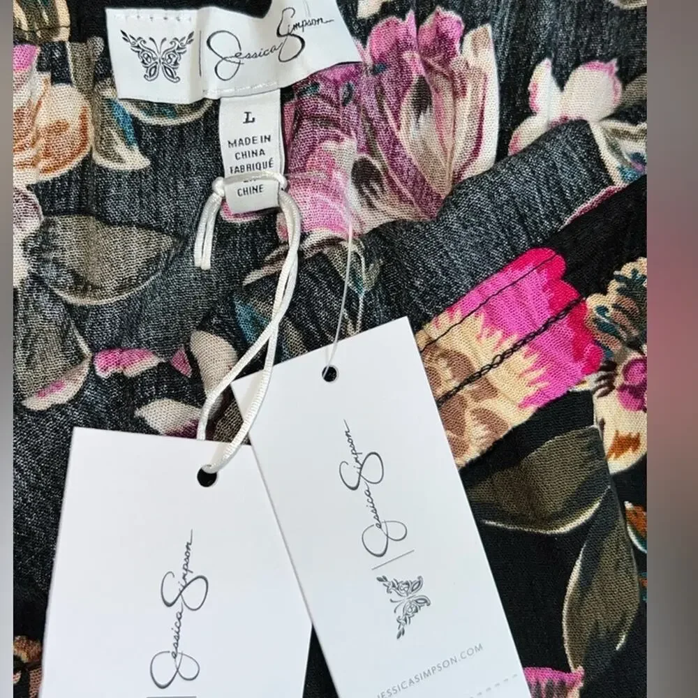Jessica Simpson Floral Asymmetrical Midi Skirt Black Pink NWT Large - Picture 5 of 6